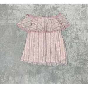 NWT Entro Women's Off Shoulder Blouse Tie Lace Back Size L Stripe Blush Pink